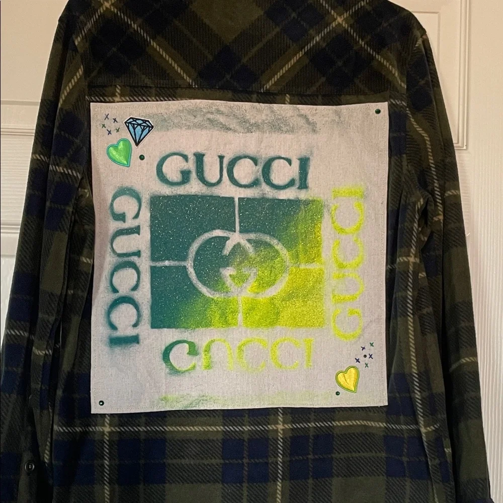 Olive Green / Blue Plaid Shacket - Picture 6 of 11